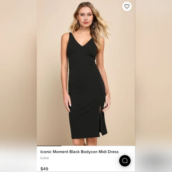 NWOT Lulus Iconic Moment Black Bodycon Midi Dress, size small - Picture 2 of 9
